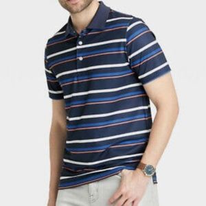 07.Goodfellow & Co Men's Short Sleeve Performance Polo Shirt XAVIER NAVY Striped